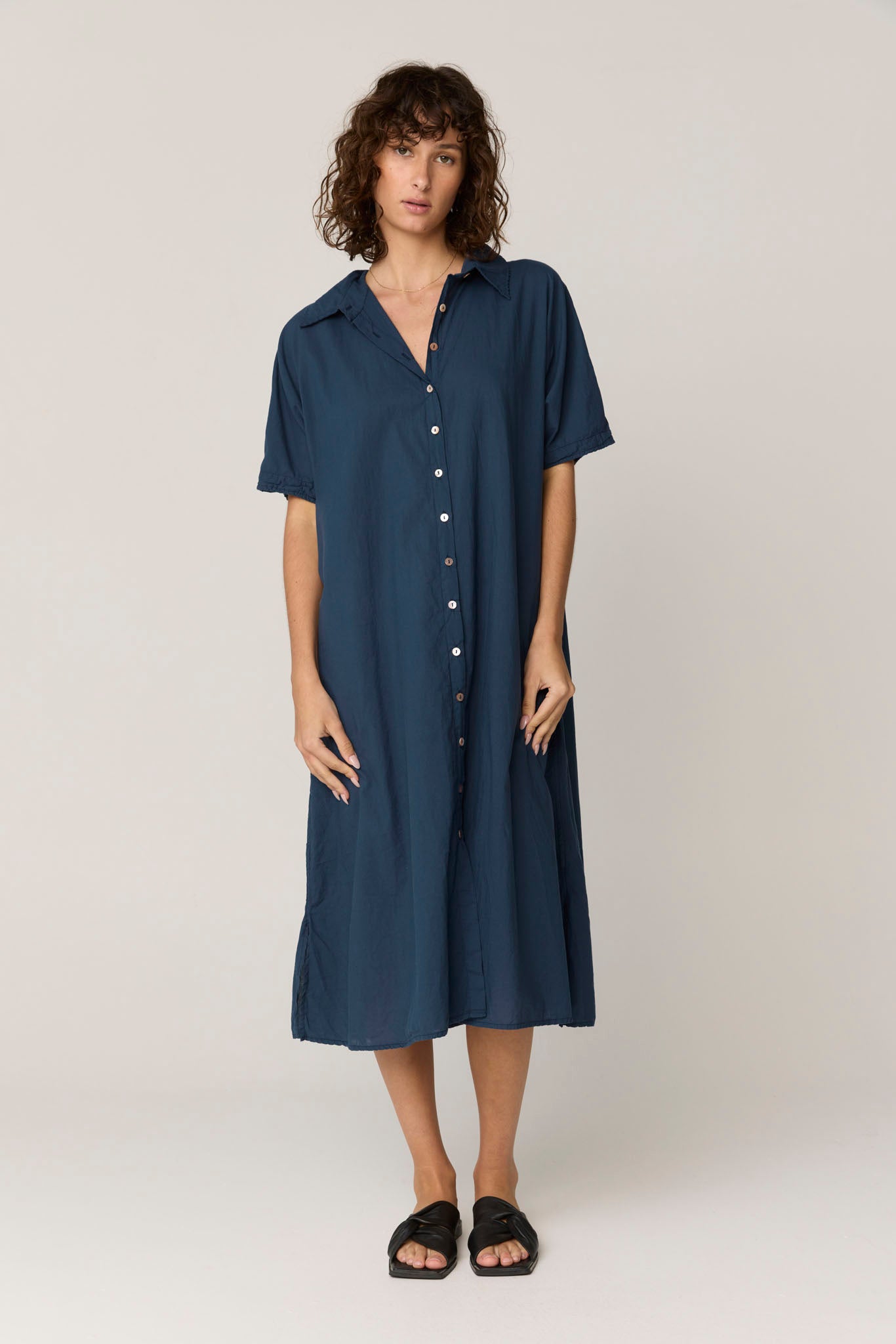 DEVOILE SHIRT DRESS - DARK NAVY