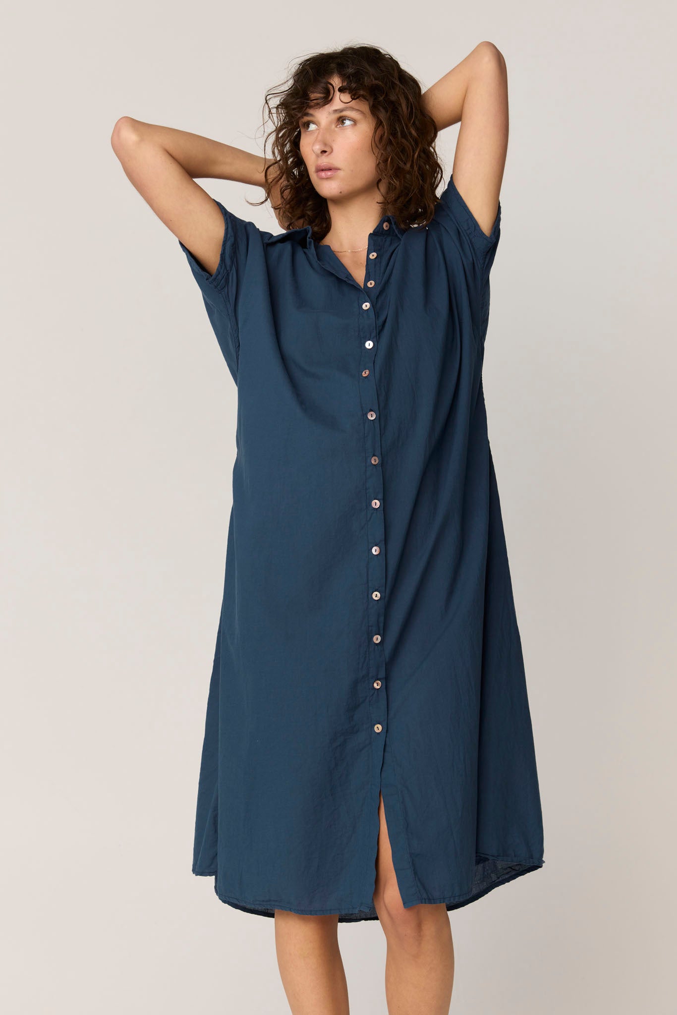 DEVOILE SHIRT DRESS - DARK NAVY