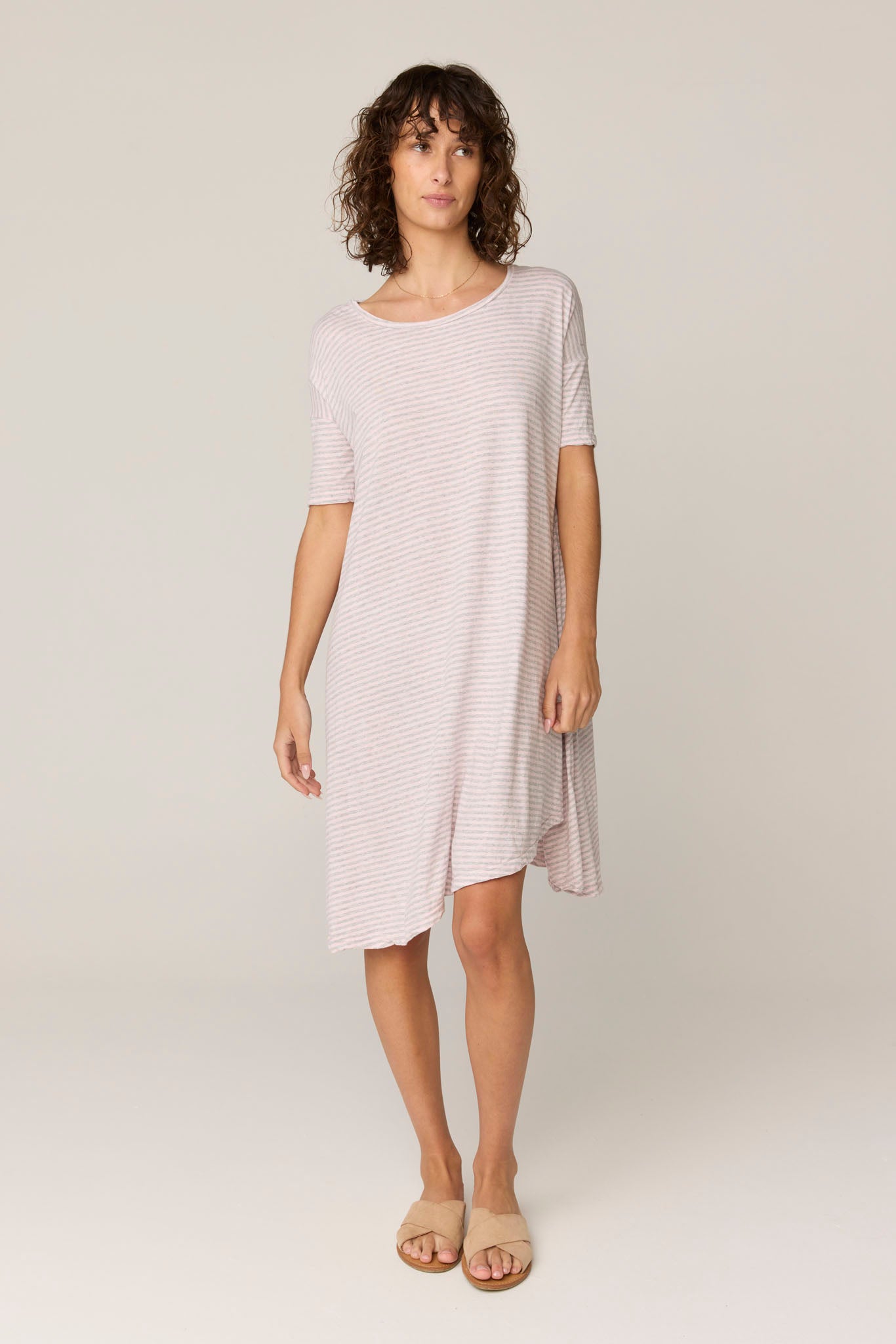 STRIPE POP DRESS - PINK & GREY