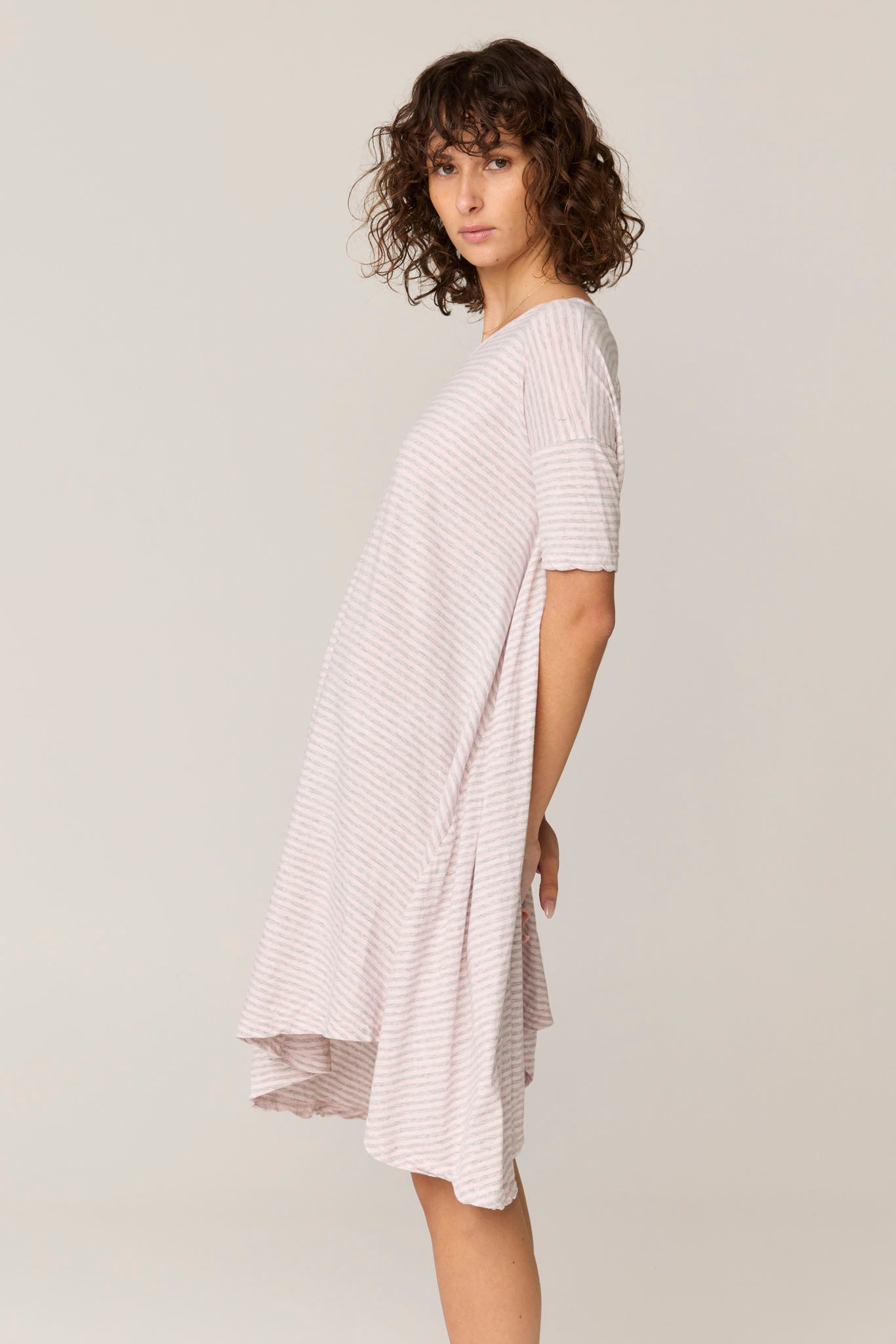STRIPE POP DRESS - PINK & GREY