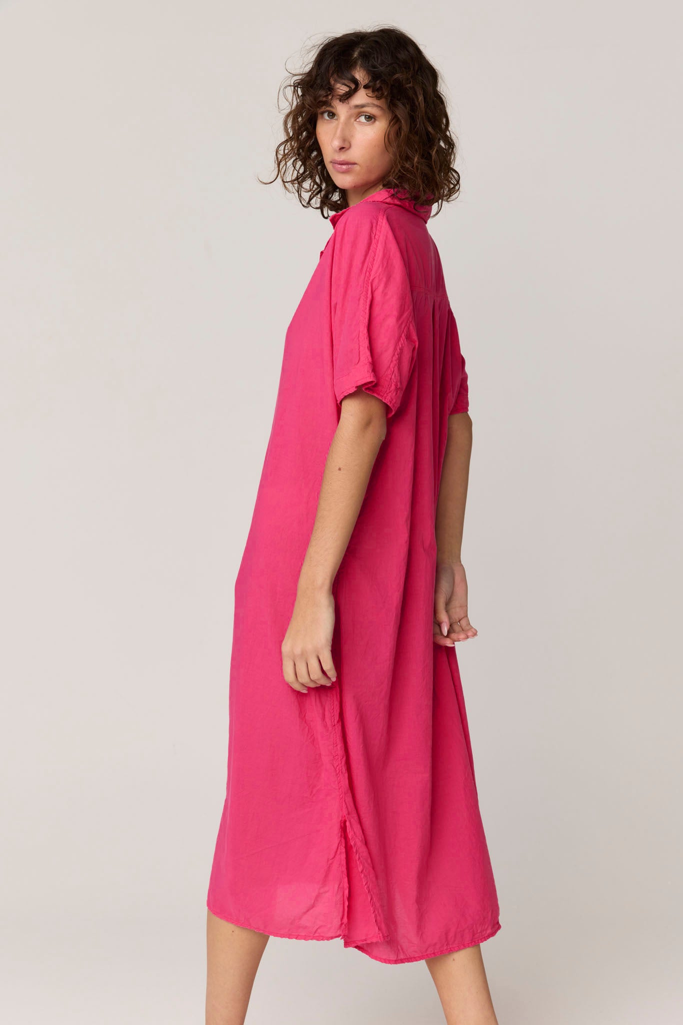 DEVOILE SHIRT DRESS - RASPBERRY