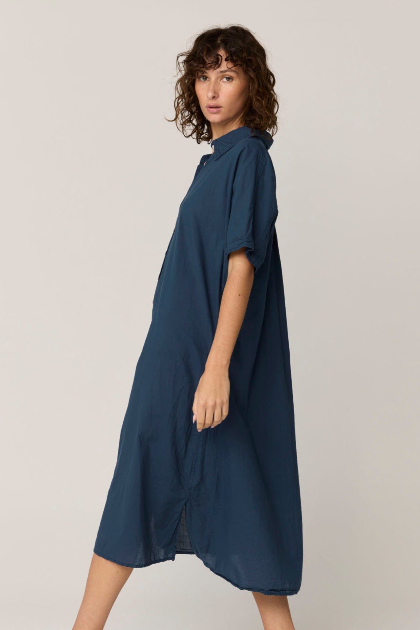 DEVOILE SHIRT DRESS - DARK NAVY