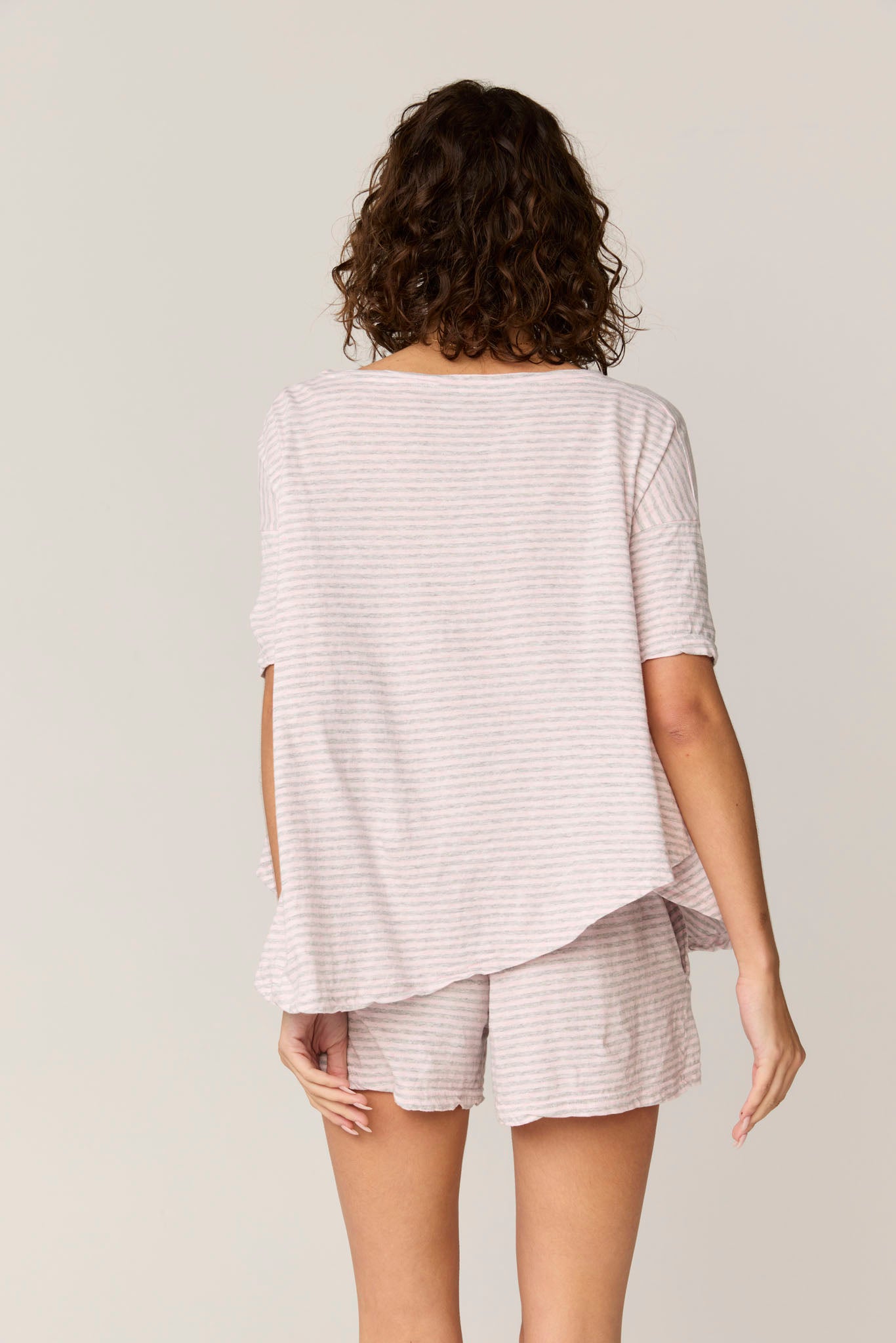 STRIPE POP TEE - PINK & GREY